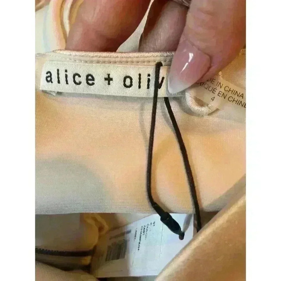 NWT Alice + Olivia Kiyoko Satin Asymmetrical Midi Dress in Champagne Size 4 - Picture 11 of 11